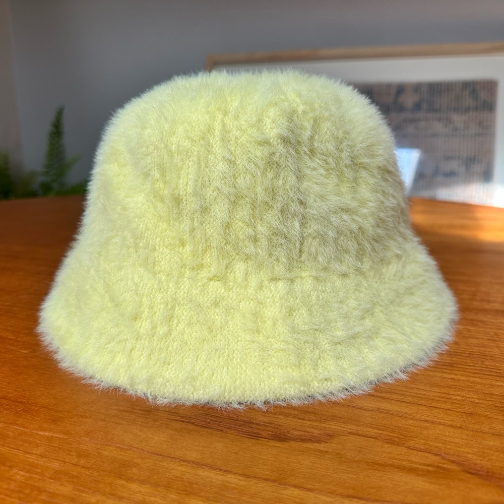 Yellow fuzzy bucket hat